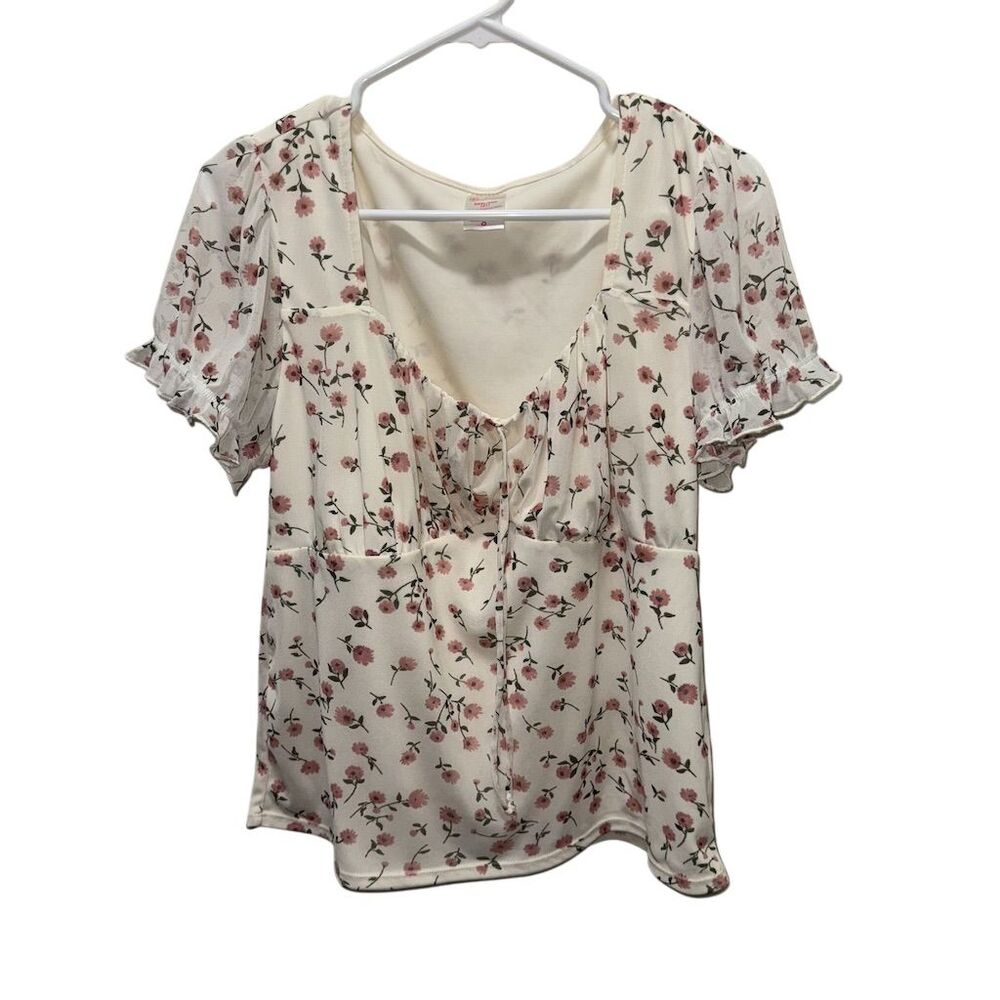 Coquette Ditzy Floral Women's 3XL‎ Floral Short Sleeve Blouse Pink & White boho